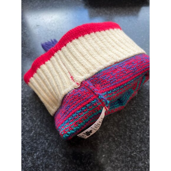 Vtg 1980's Smiley 100% Pure Wool Knit Beanie Hat Turquoise Red Purple - Picture 7 of 8